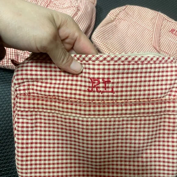 Vintage Ralph Lauren Red Travel Bags Set of 3 gingham - Picture 8 of 17